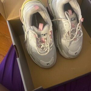Balenciaga Kids White and Pink Sneakers